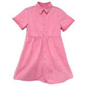 Pink Denim Shirt Dress Small 90s Button Front Collared Coquette Barbiecore Mini